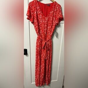 Vince Camuto Fiery Red White Floral Flutter Sleeve pants Jumpsuit- Island Oasis